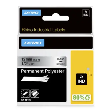 Dymo Rhino 1/2IN X 18 ft, Metallized Permanent Labels - Compatibility 3M PL100, 3