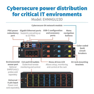 Eaton Universal-Input Managed Rack PDU G4, 200-415V, 18 C13 and 18 C39 Outlets, Input, image 4