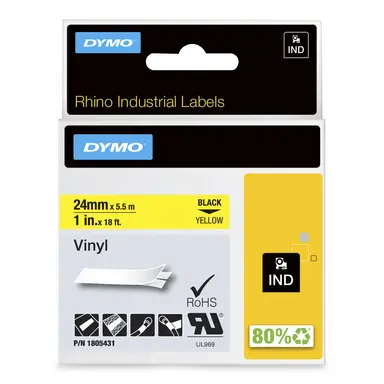 Dymo Rhino 1 in Yellow VINYL-24MM - Thermal Transfer - Compatibility 3M PL300, Dymo RH