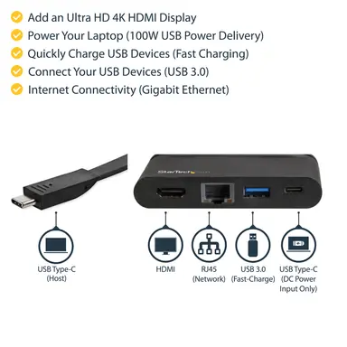 StarTech.com USB C Multiport Adapter to 4K HDMI Video, Gbe, USB-a, image 8