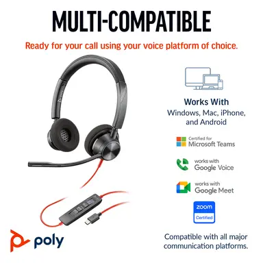 HP Poly Blackwire 3320 Stereo USB-C Headset +USB-C/A Adapter