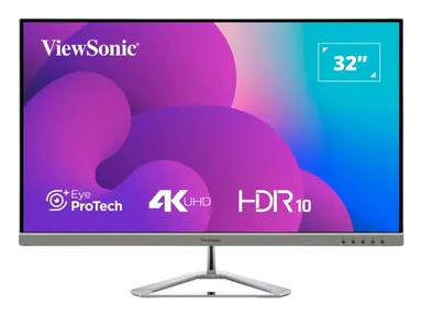 ViewSonic 32IN(31.5INVIEWABLE) 4K UHD Monitor with a Stylish Ultra-Slim Frameless Design, 3