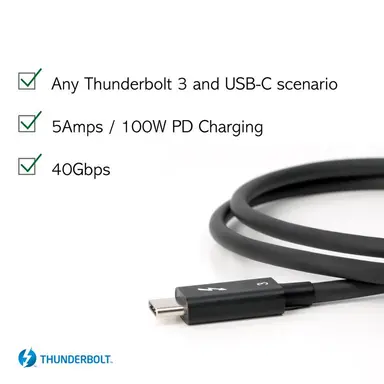 Plugable Technologies Plugable Thunderbolt 3 Cable 40GBPS Supports 100W (20V, 5A) Charging, 2.6 ft / 80, image 7