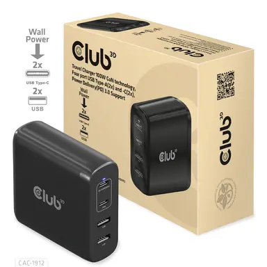 Club 3D B.V Club 3D CAC-1912 4-Port Travel Charger 100W Gan Technology. 2X USB-a 2X USB-C, image 7
