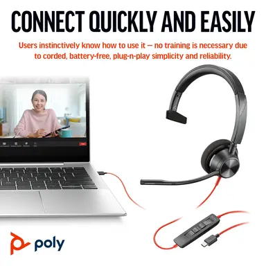 HP Poly Blackwire 3310 Monaural USB-C Headset +USB-C/A Adapter, image 8