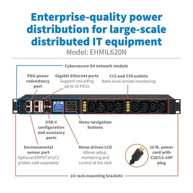 Eaton Single-Phase Metered Input Rack PDU G4, 230V, 4 C13 and 4 C39 Outlets, 16A, 3.7K, image 4