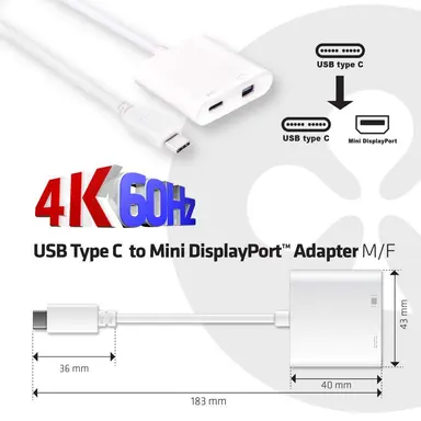 Club 3D B.V Using a Single USB Type-C Port on Your Laptop Output Mini DisplayPort Video, image 6