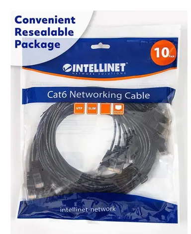 Intellinet Cat6 U/UTP Slim Network Patch Cable, 1.5 FT., Black, 10-Pack, image 6