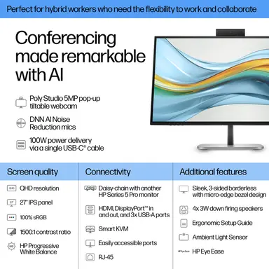 HP Sbuy S5 Pro 527PM 27 in QHD USB-C Conferencing Monitor, image 6