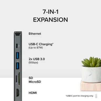Plugable Technologies Plugable 7-in-1 USB C Hub Driverless Multiport Adapter with Ethernet, 100W Charg, image 6