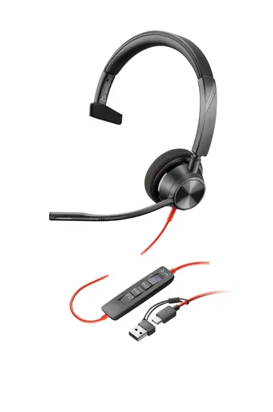 HP Poly Blackwire 3310 Monaural Microsoft Teams Certified USB-C Headset +USB-C/A