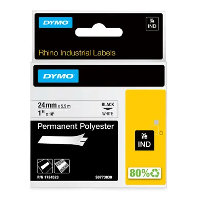 Newell-Dymo Rhino 1 in (24MM) White Permanent Poly Label - Compatibility 3M PL300