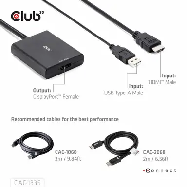 Club 3D B.V HDMI+MICRO USB to DP M/F Active Adapter, image 3