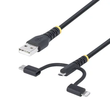 StarTech.com 3.3 ft (1M) Rugged USB Multi Charging Cable, USB to Lightning/Micro-USB/Type-C, image 4