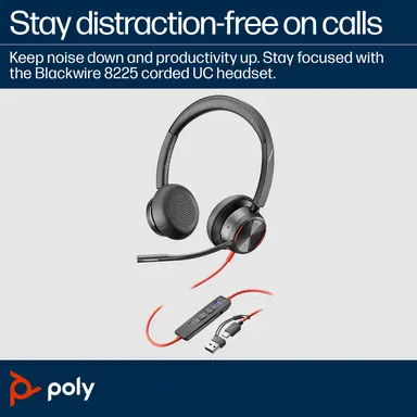 HP Poly Blackwire 8225 Stereo Microsoft Teams Certified USB-C Headset +USB-C/A, image 6
