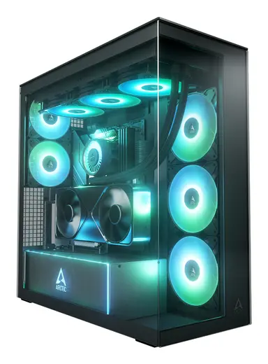 Arctic Cooling Xtender VG (Mirror BLACK)-PC Case-Mid Tower-Tempered Glass Panel-Included a-RGB