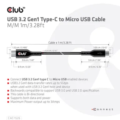 Club 3D B.V Club 3D USB 3.2 GEN1 Type-C to Micro USB Cable Enables the Connection O, image 8
