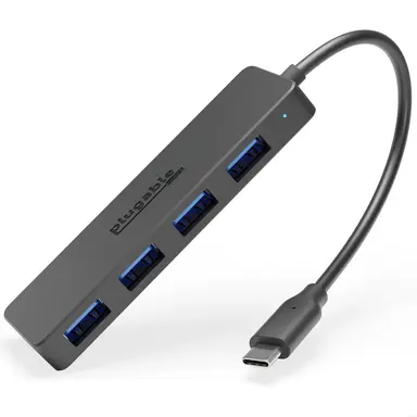 Plugable Technologies Plugable USB C to USB Adapter Hub, 4-Port USB 3.0 Hub, No Drivers Required, Wind