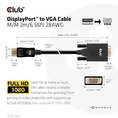 Club 3D B.V Club 3D DisplayPort to VGA Cable 6.56 ft Links DisplayPort Equipped Devi, image 8