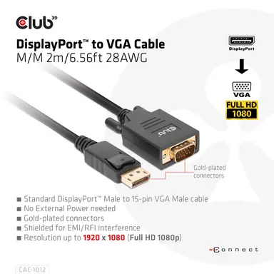 Club 3D B.V Club 3D DisplayPort to VGA Cable 6.56 ft Links DisplayPort Equipped Devi, image 7