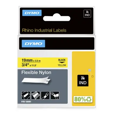 Dymo Rhino 3/4IN X 11.5 ft, Yellow Flexible Nylon Labels - Compatibility - 3M PL150, 3