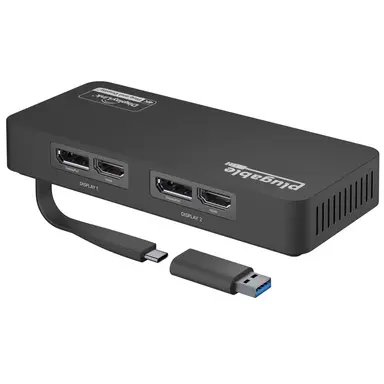Plugable Technologies Plugable 4K DisplayPort and HDMI Dual Monitor Adapter for USB 3.0 and USB-C, Com