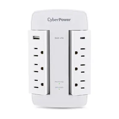 CyberPower Systems (USA) Swivel, 120V, 2 USB 3.6A Type a & C, 900J $75K Ceg, Wall Tap, White, image 2