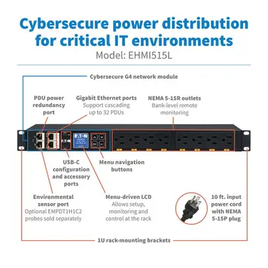 Eaton Single-Phase Metered Input Rack PDU G4, 120V, 8 NEMA 5-15R Outlets, 12A, 1.4KW, image 4