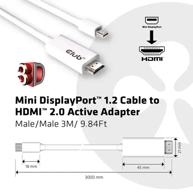 Club 3D B.V Mini Display Port 1.2 Cable Male to HDMI, image 7