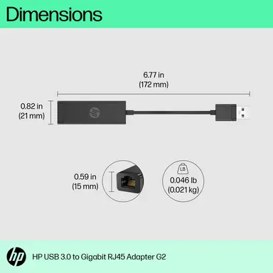 HP USB 3.0 to Gig RJ45 Adapter G2 - Connect the USB End of the Adapter to Any US